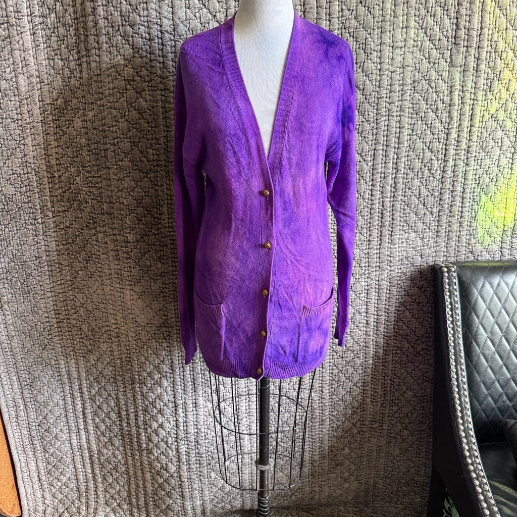Preston & York Deep Purple Women's Cardigan 100%Cashmere,Hand Dyed.